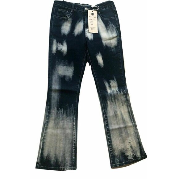 Hez Ventures Womens Blue Painted Cropped Jeans 26 - Picture 8 of 9